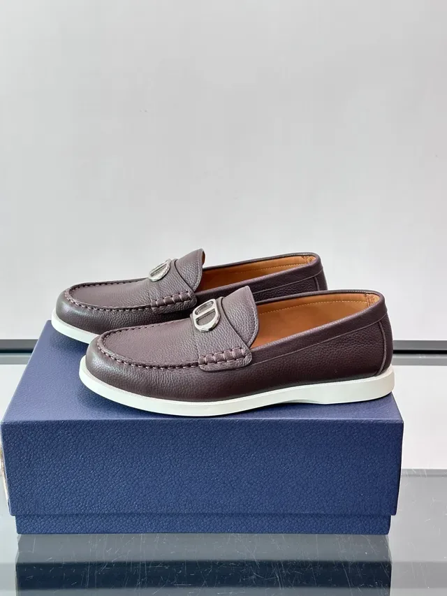 Brown White Pebbled Leather Metal Bit Buckle Loafer 5