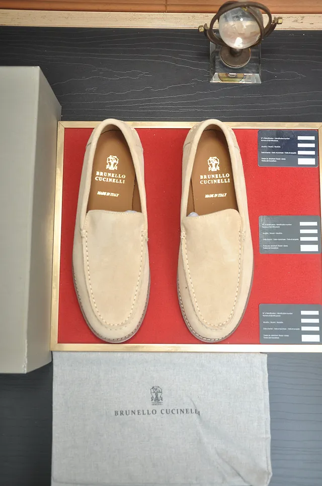 Brunello Cucinelli Beige Suede Moc-Toe Loafers 2