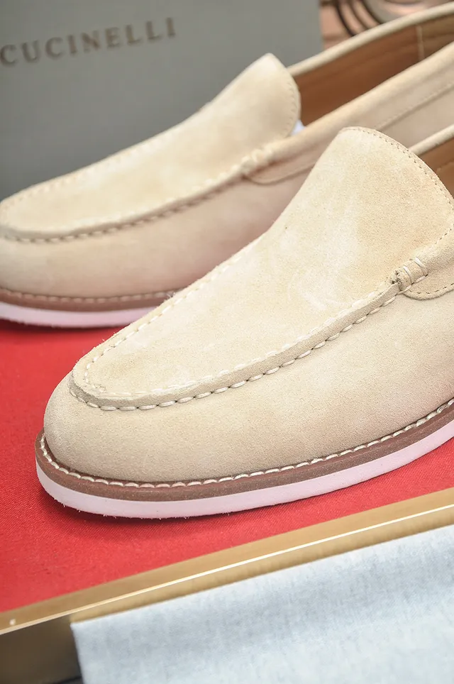 Brunello Cucinelli Beige Suede Moc-Toe Loafers 8