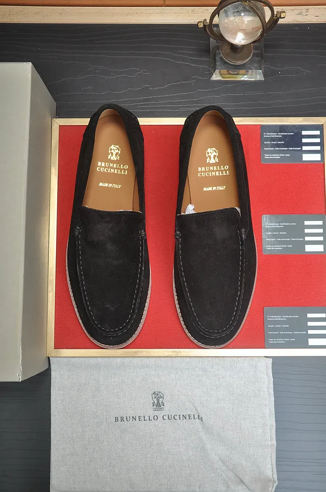 Brunello Cucinelli Black Suede Moc-Toe Loafers 2