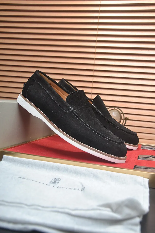 Brunello Cucinelli Black Suede Moc-Toe Loafers 3