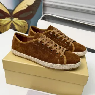 Brunello Cucinelli marrom camurça sola de corda low-top sapatos casuais