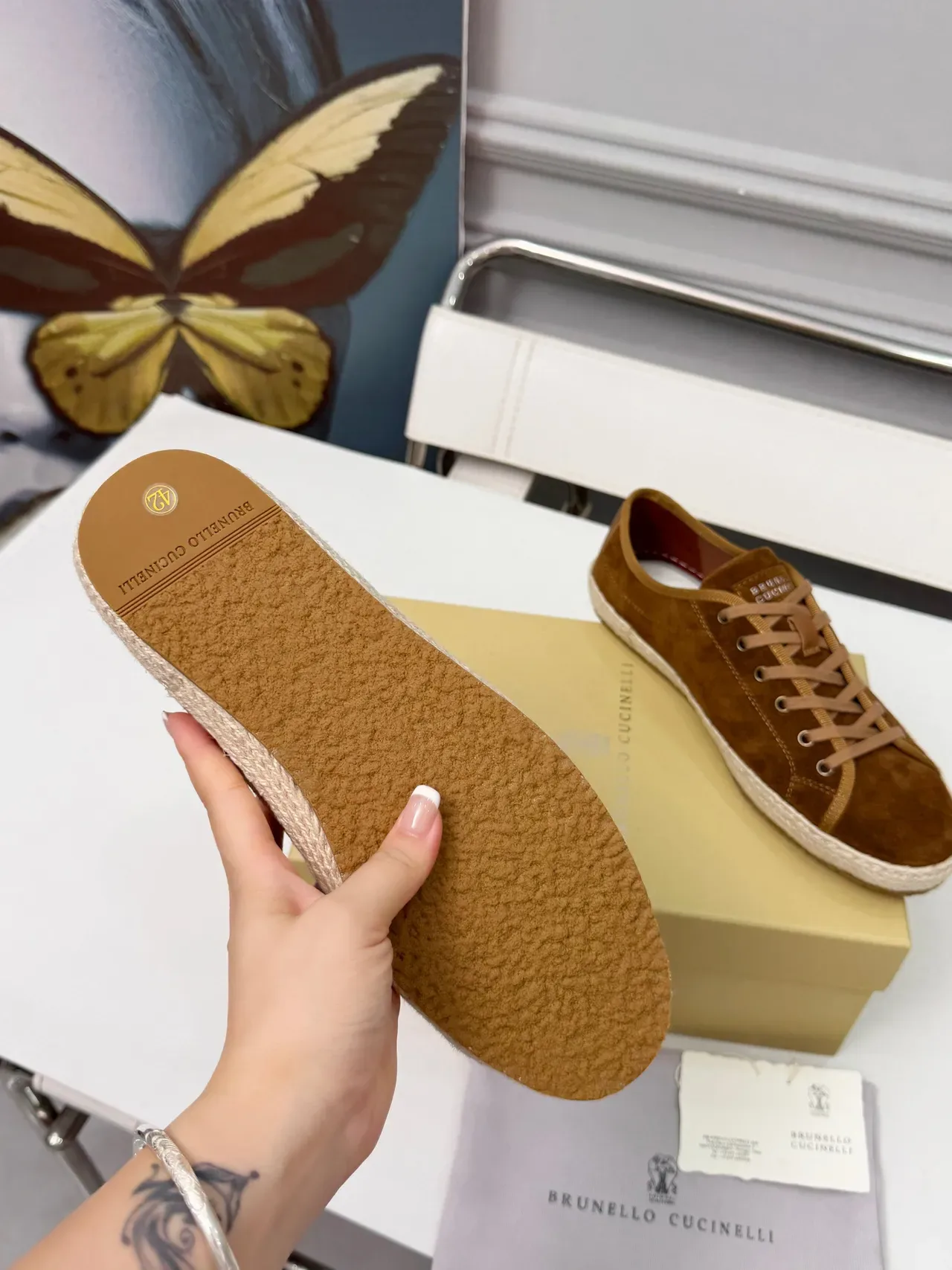 Brunello Cucinelli بني سويد روب سول لو توب أحذية كاجوال 2