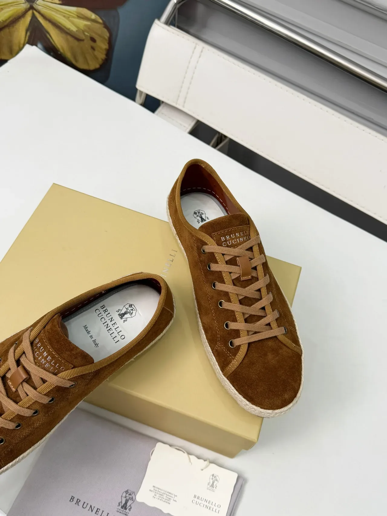 Brunello Cucinelli بني سويد روب سول لو توب أحذية كاجوال 4
