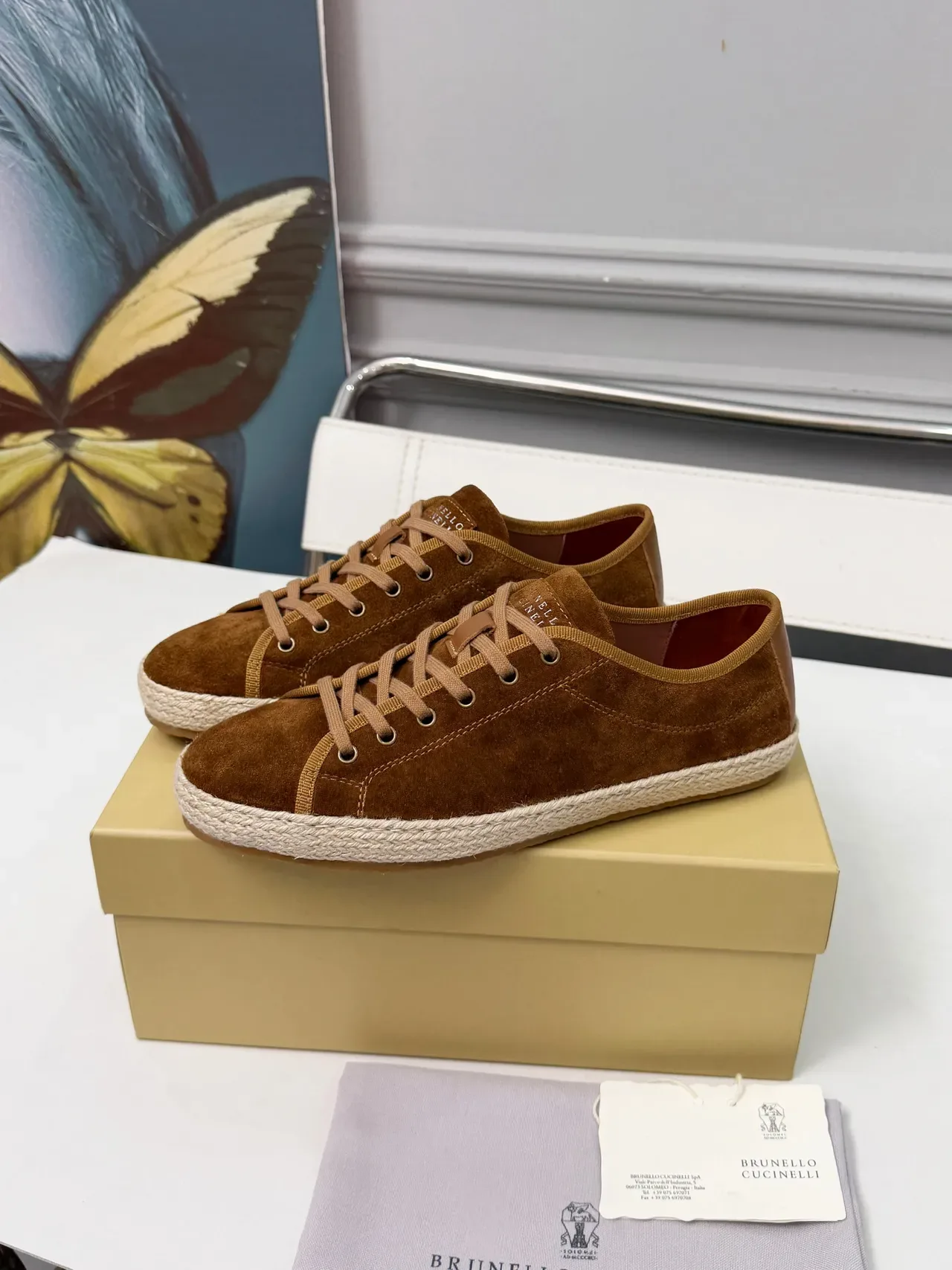 Brunello Cucinelli بني سويد روب سول لو توب أحذية كاجوال 5