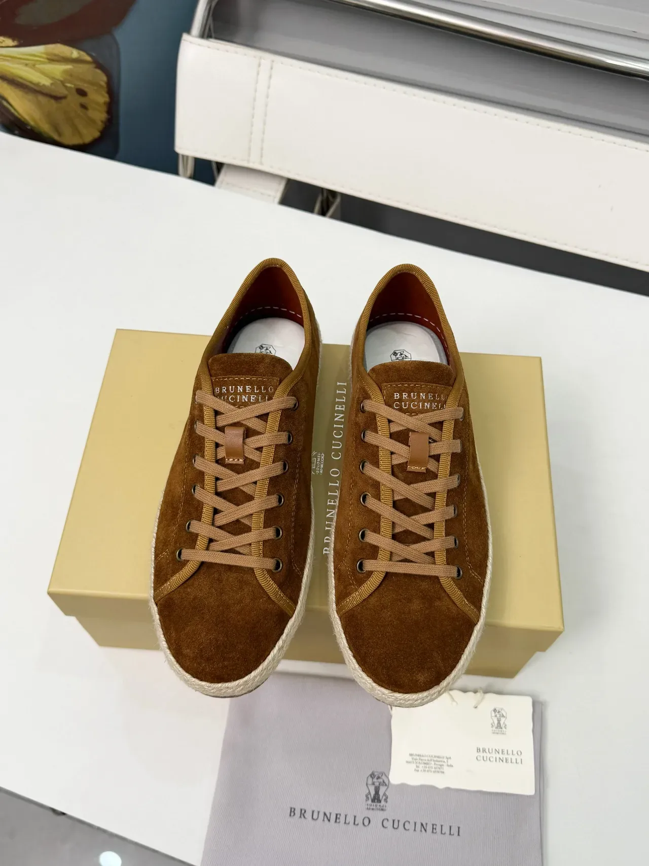 Brunello Cucinelli بني سويد روب سول لو توب أحذية كاجوال 6