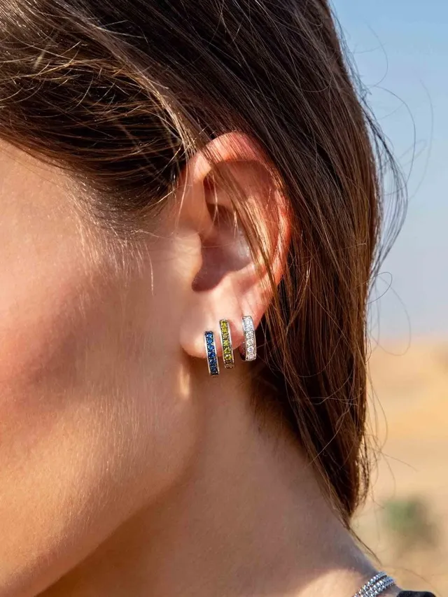Channel-Set Blue Gemstone Hoop Earrings 4