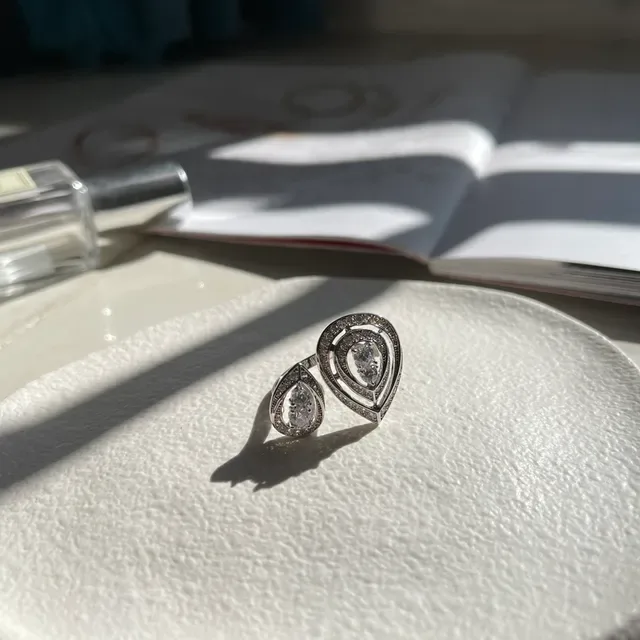 CHAUMET Joséphine Éclat de Liens Teardrop Pavé Diamond Double Ring 7