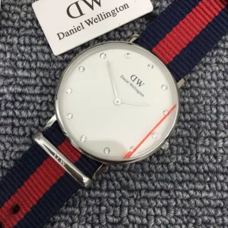 Daniel Wellington Classic Petite Crystal White Dial Navy Red NATO Strap Quartz Watch