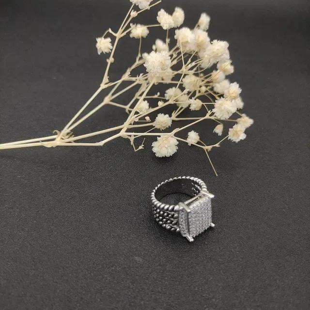 David Yurman Albion Pavé Silver White Square Face Multi-Row Beaded Cable Band Ring 2