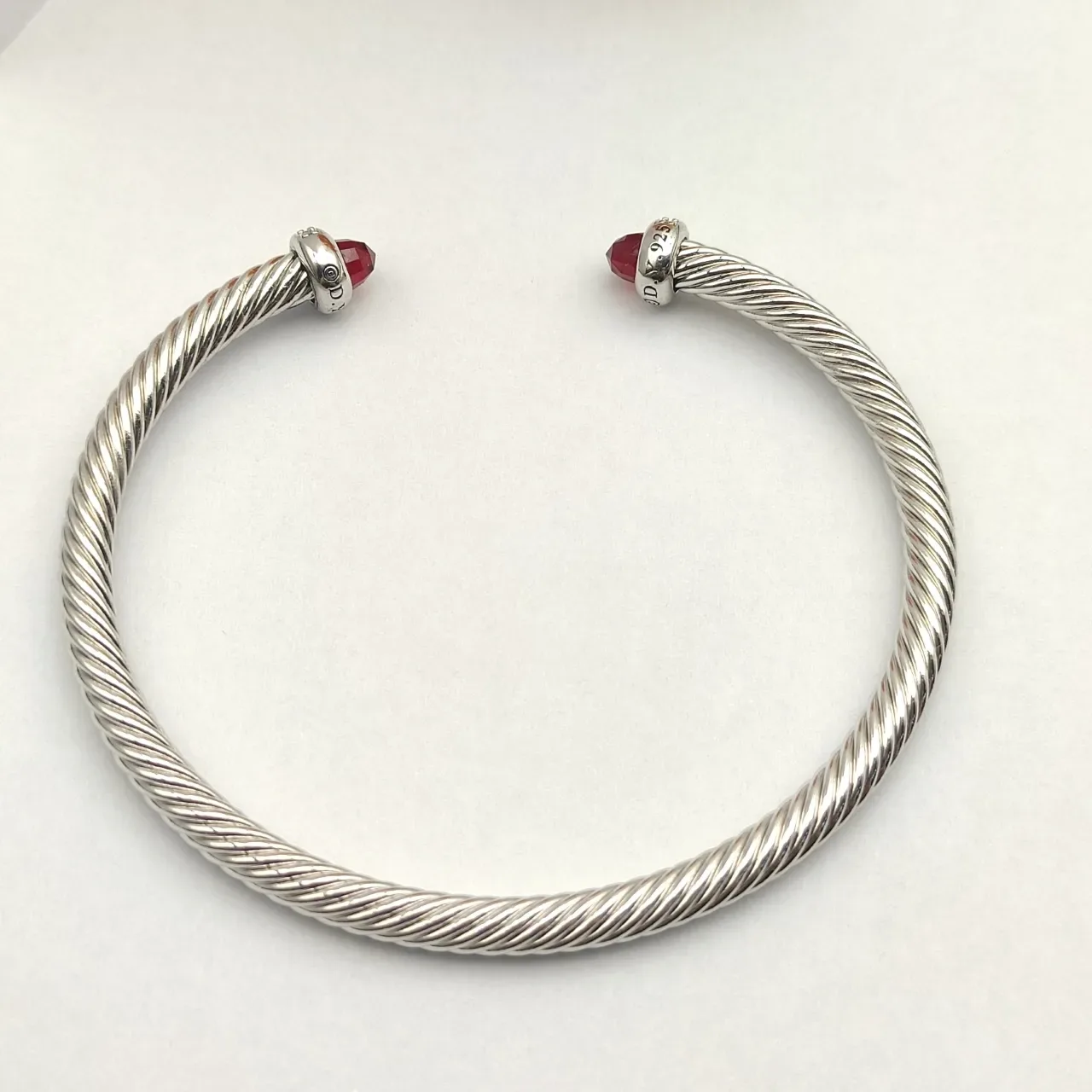 David Yurman Cable Classic Silver Red Twisted Gemstone Terminals Bracelet 5