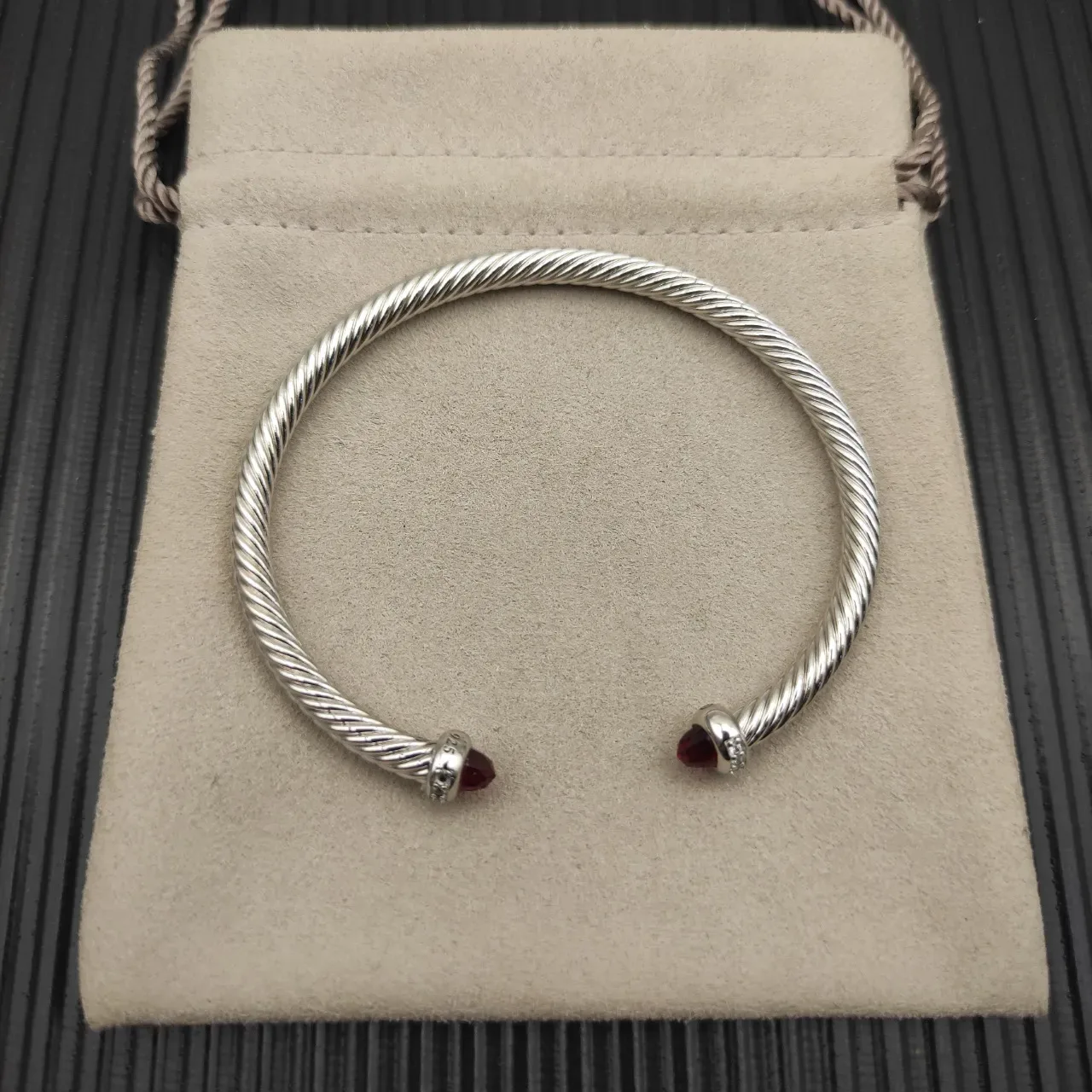 David Yurman Cable Classic Silver Red Twisted Gemstone Terminals Bracelet 9