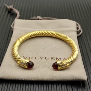 David Yurman Cable Classic Twisted Gold-Tone Garnet and Pavé Bracelet