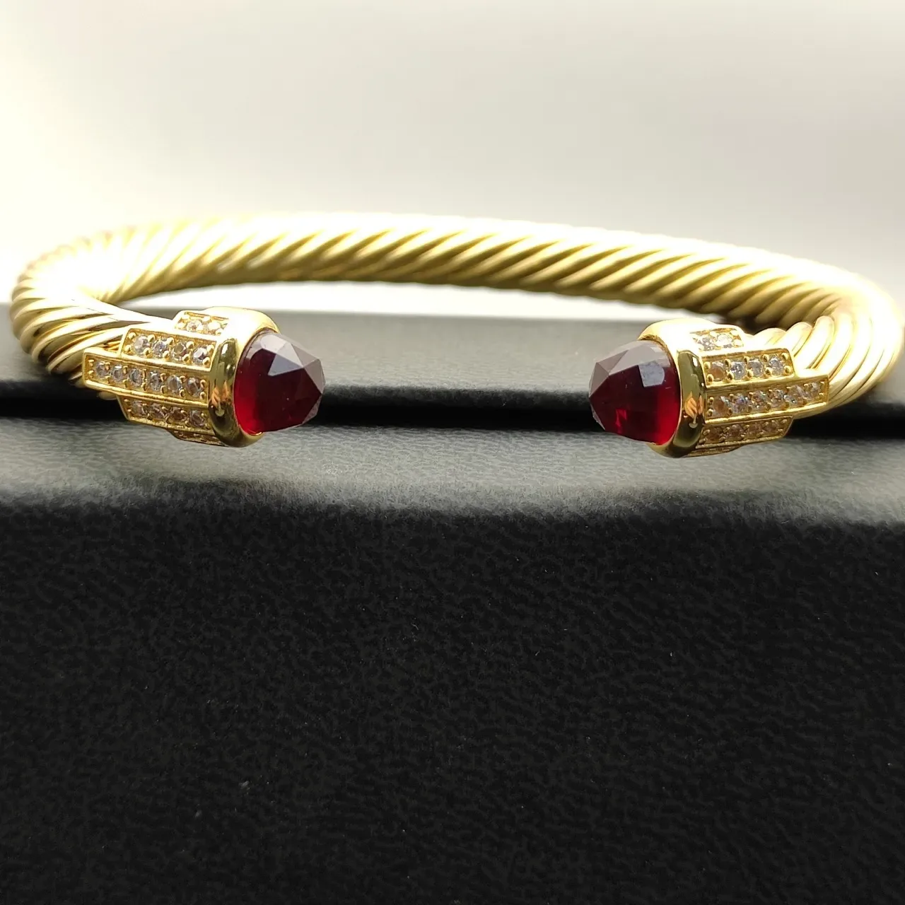 David Yurman Cable Classic Twisted Gold-Tone Garnet and Pavé Bracelet 3