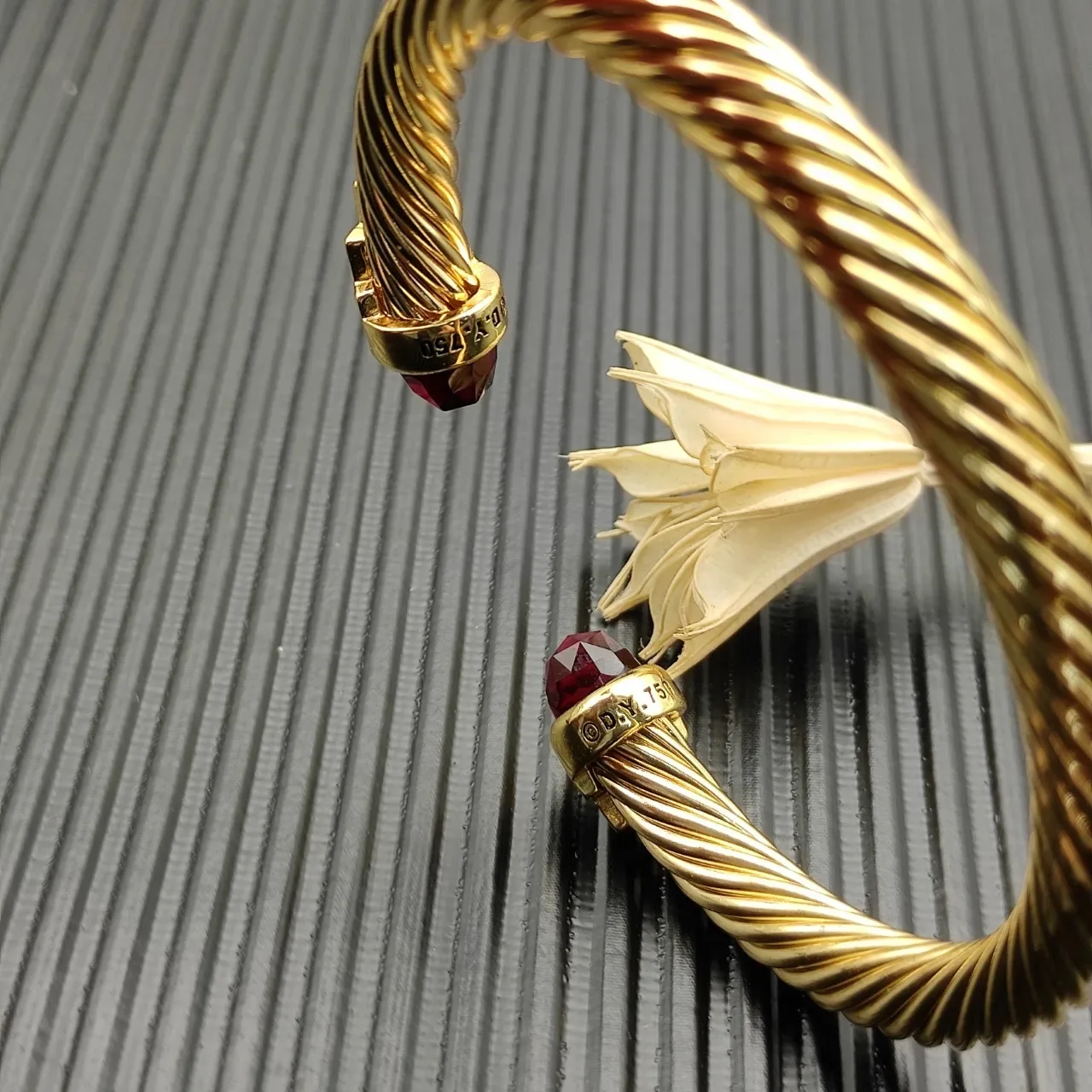 David Yurman Cable Classic Twisted Gold-Tone Garnet and Pavé Bracelet 5