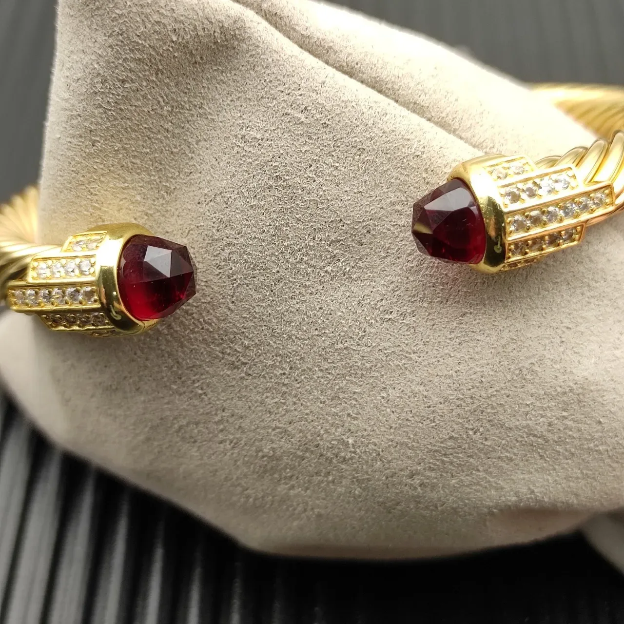 David Yurman Cable Classic Twisted Gold-Tone Garnet and Pavé Bracelet 6