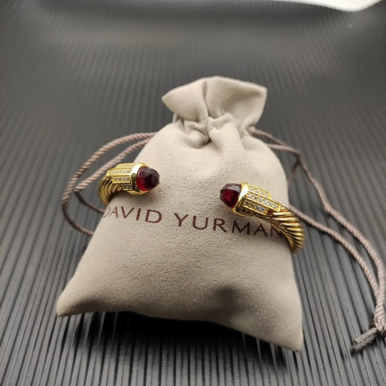 David Yurman Cable Classic Twisted Gold-Tone Garnet and Pavé Bracelet 7