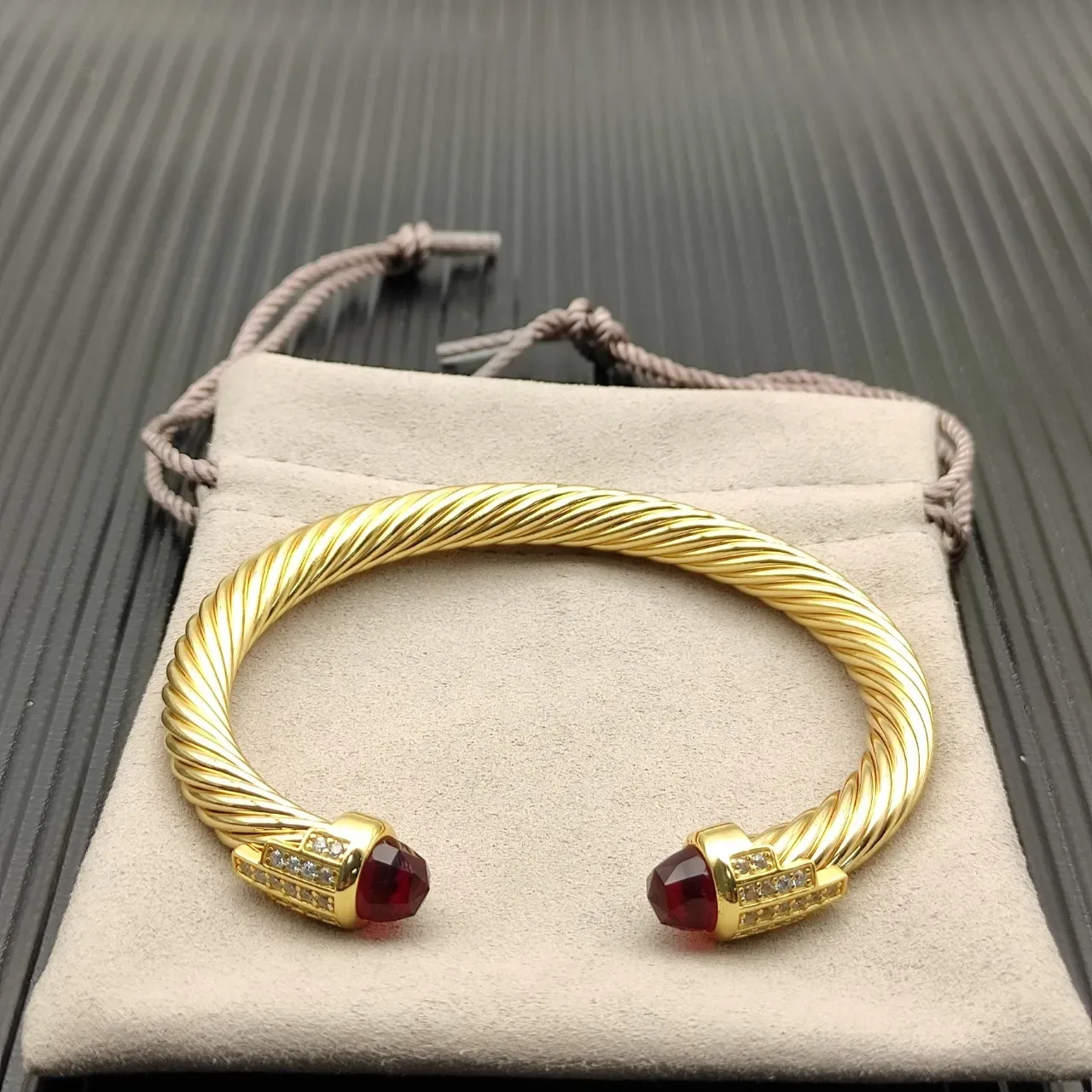 David Yurman Cable Classic Twisted Gold-Tone Garnet and Pavé Bracelet 8
