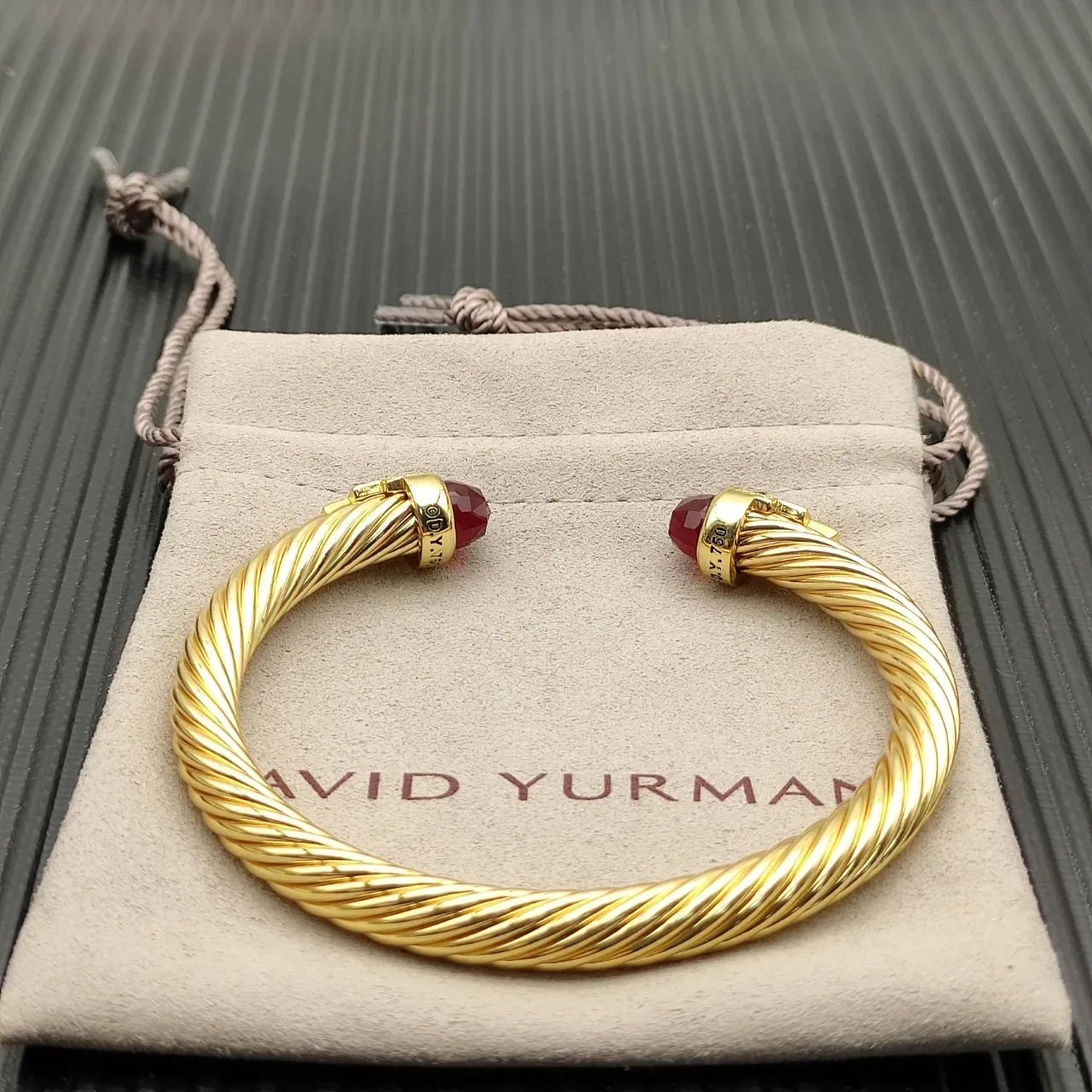 David Yurman Cable Classic Twisted Gold-Tone Garnet and Pavé Bracelet 9