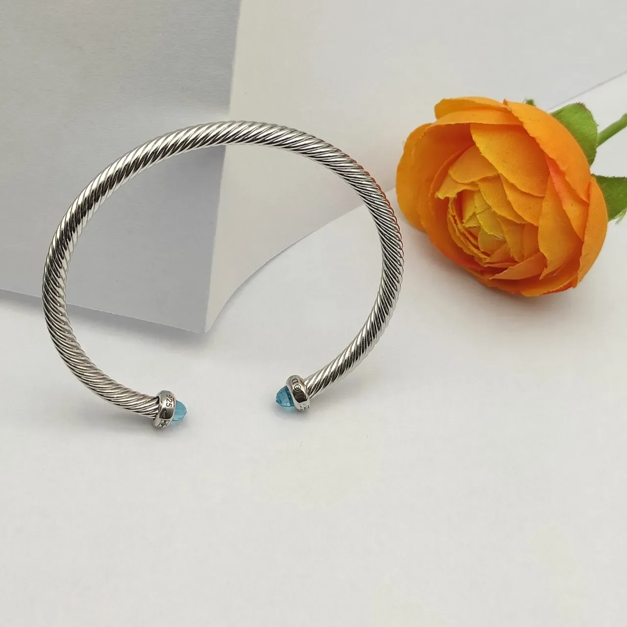 David Yurman Cable Classics Silver Blue Twisted Open Bangle Bracelet 6