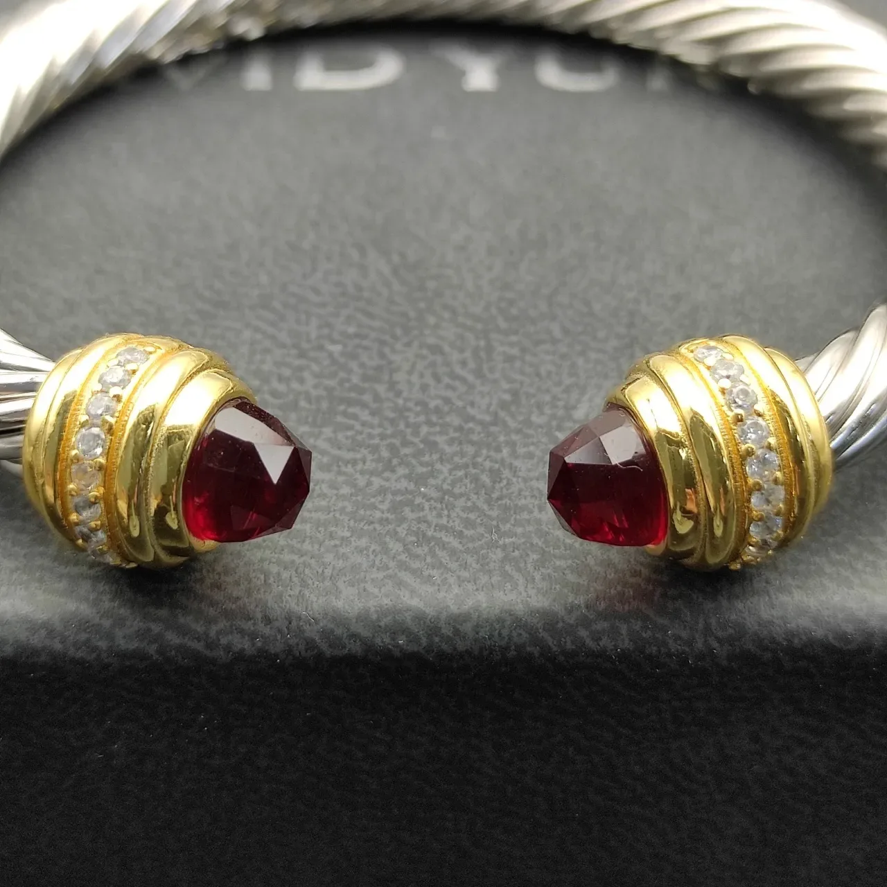 David Yurman Cable Classics Twisted Silver and Gold Garnet Bracelet 3