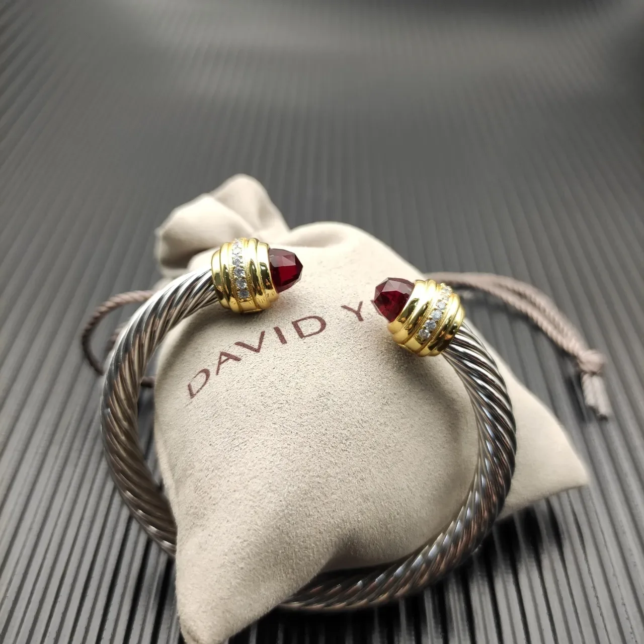 David Yurman Cable Classics Twisted Silver and Gold Garnet Bracelet 4