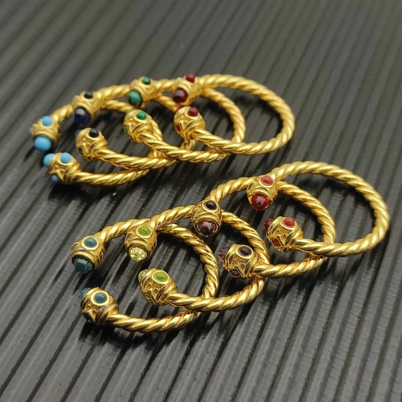 David Yurman Cable Collectibles Gold Blue Twisted Band Dual-Gem Terminals Ring 3