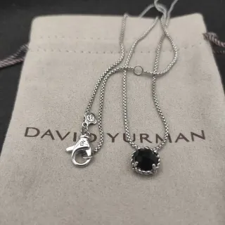 David Yurman Cable Collection Black Faceted Stone Necklace
