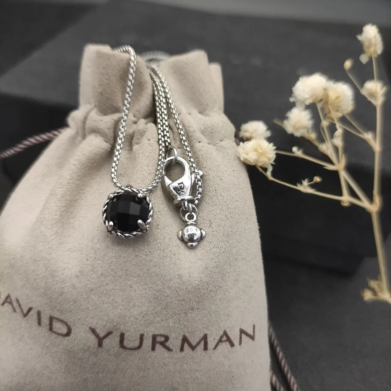 David Yurman Cable Collection Black Faceted Stone Necklace 9