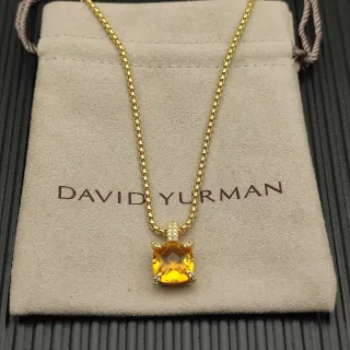 David Yurman Collier en Or avec Gémme Jaune de Taille Coussin et Accent de Diamant