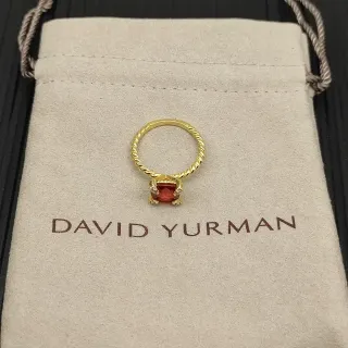 David Yurman Gold Red Twisted Rope Band Square Bezel Ring
