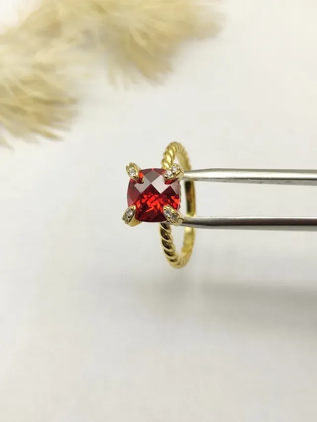 David Yurman Gold Red Twisted Rope Band Square Bezel Ring 5