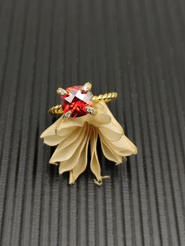 David Yurman Gold Red Twisted Rope Band Square Bezel Ring 6