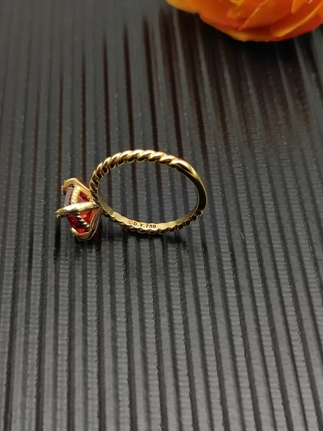 David Yurman Gold Red Twisted Rope Band Square Bezel Ring 7