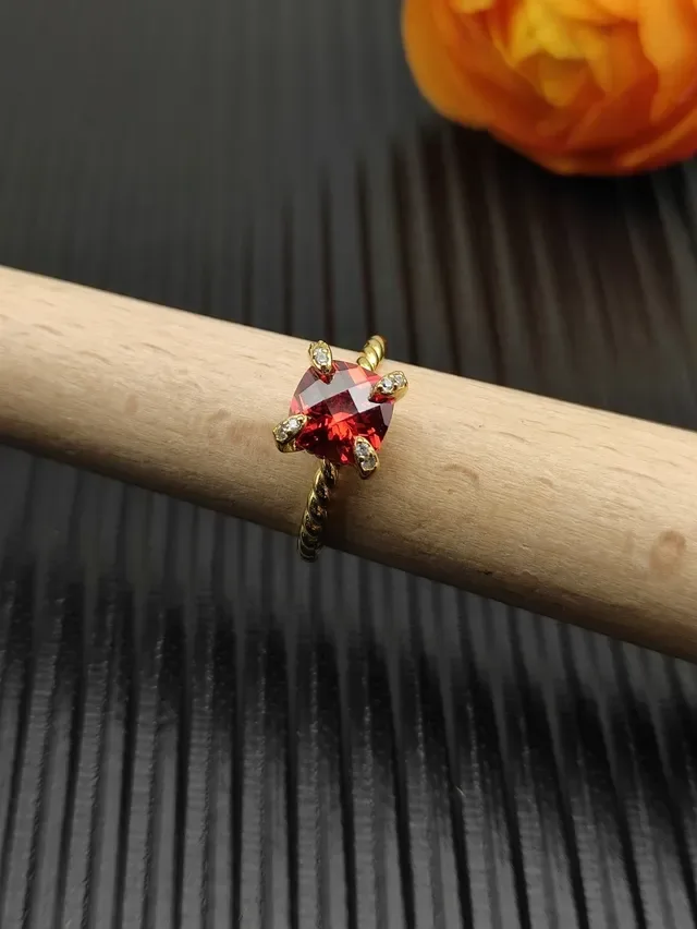 David Yurman Gold Red Twisted Rope Band Square Bezel Ring 8