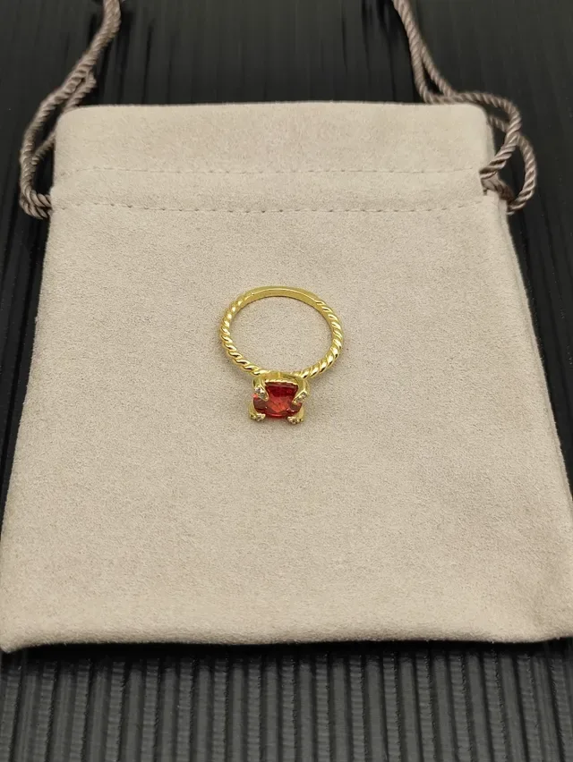 David Yurman Gold Red Twisted Rope Band Square Bezel Ring 9
