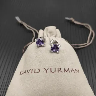David Yurman أقراط مع حجر كريم بنفسجي مقطوعة مربعة