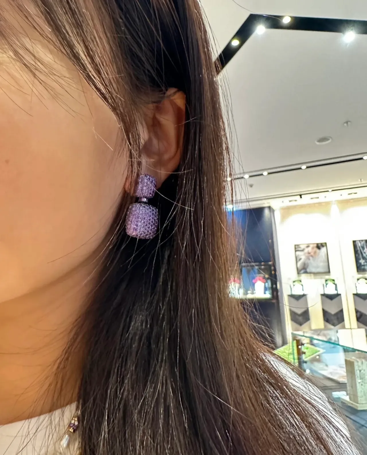 Deep Purple Pavé Two-Tier Square Drop Earrings 3