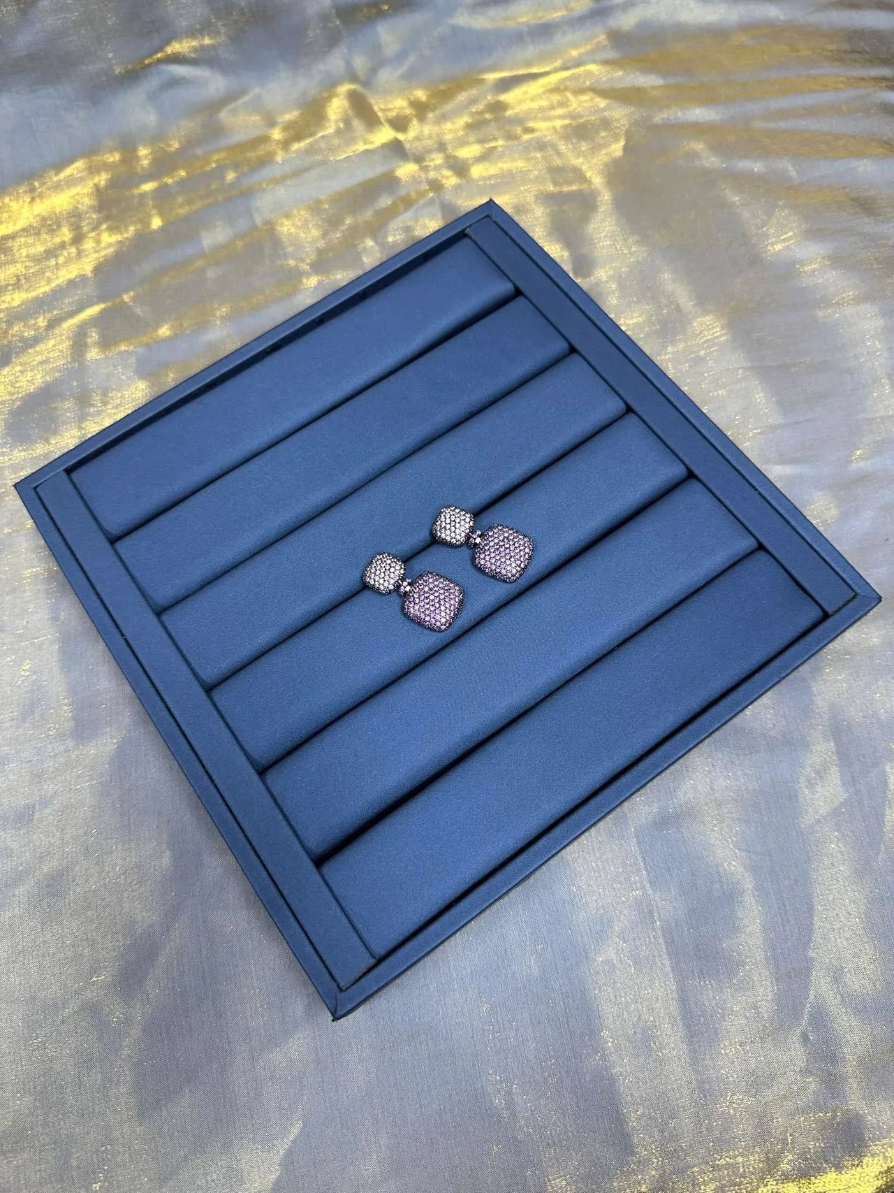 Deep Purple Pavé Two-Tier Square Drop Earrings 9