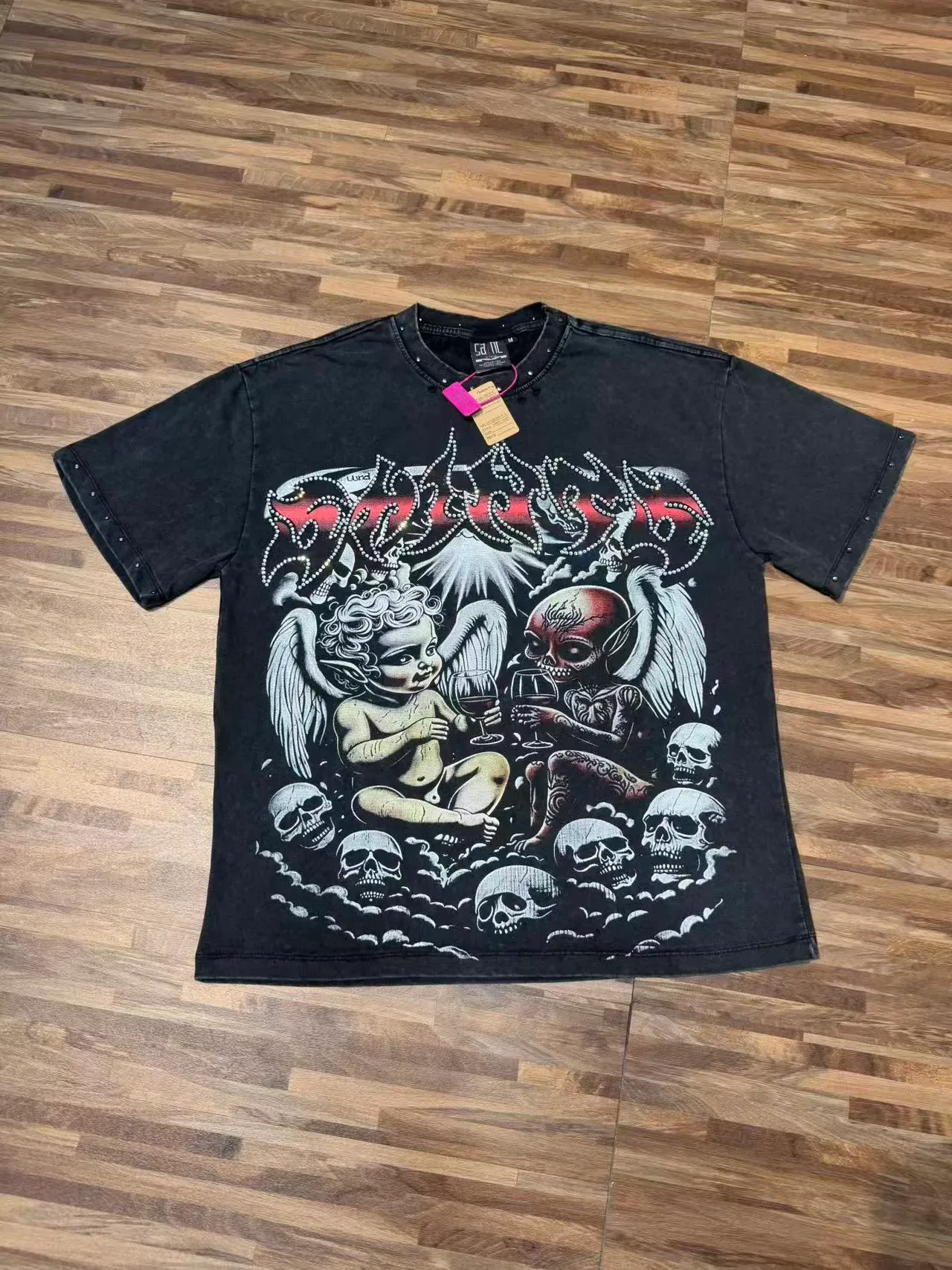 Distressed Black Graphic-Print Oversized T-Shirt 3