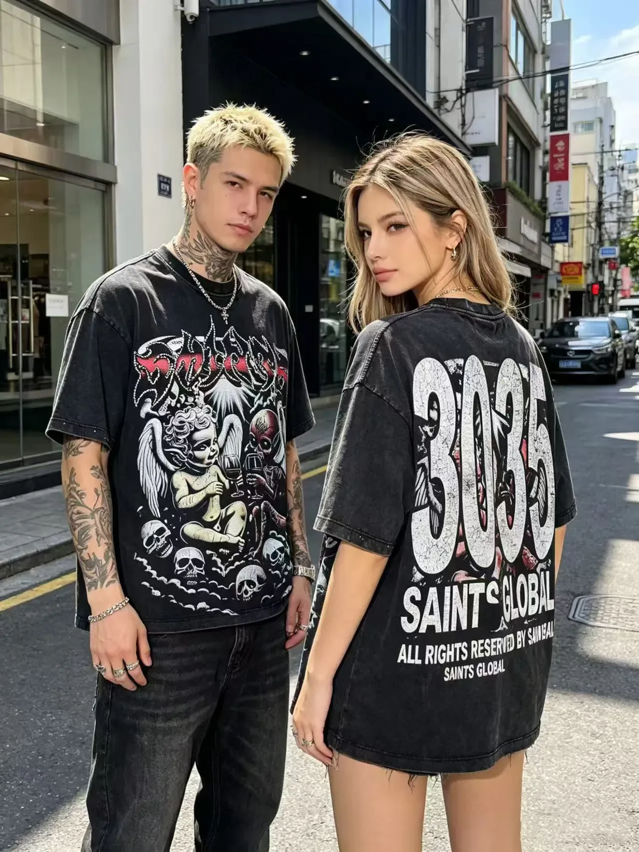 Distressed Black Graphic-Print Oversized T-Shirt 6