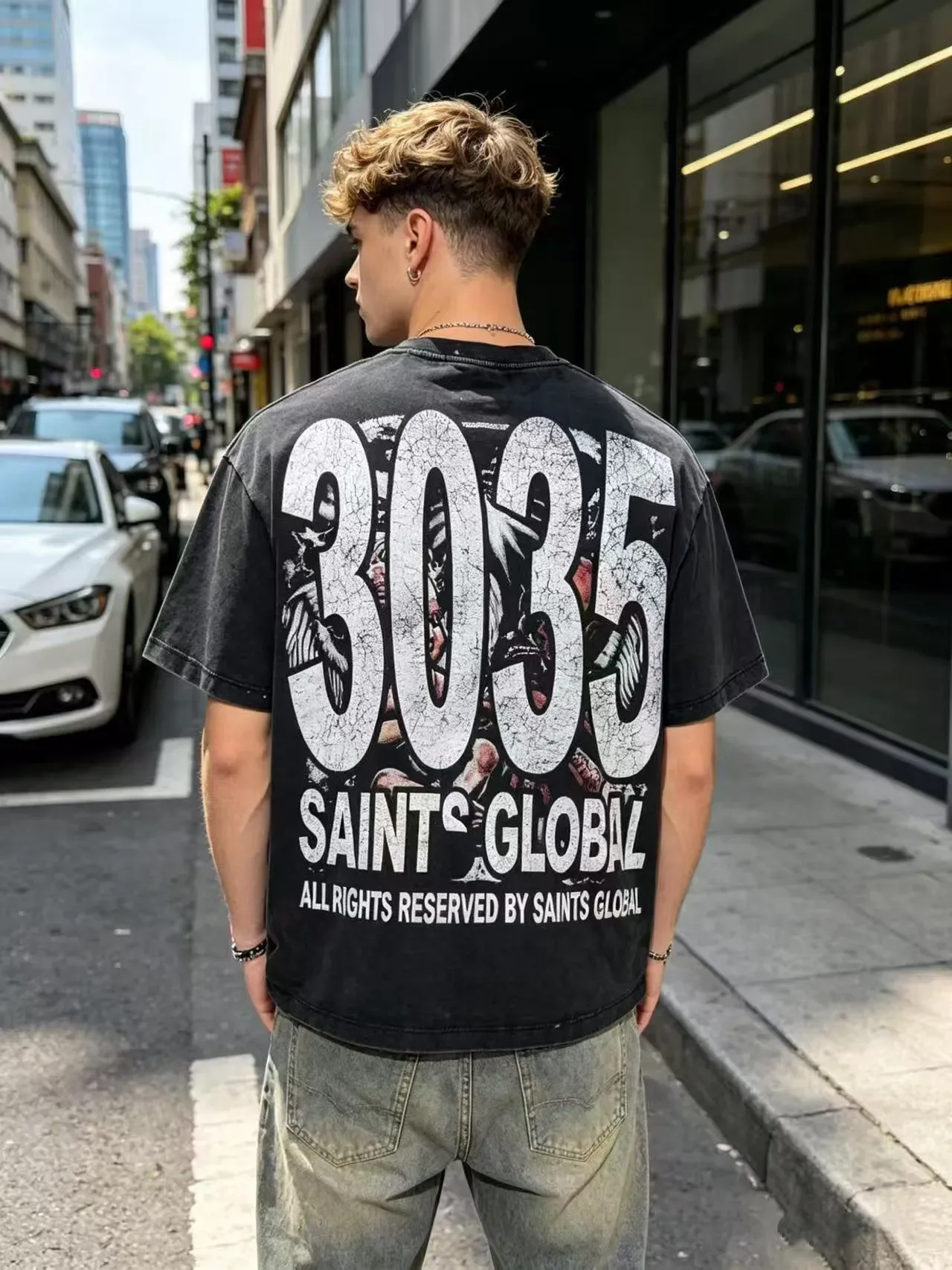 Distressed Black Graphic-Print Oversized T-Shirt 8