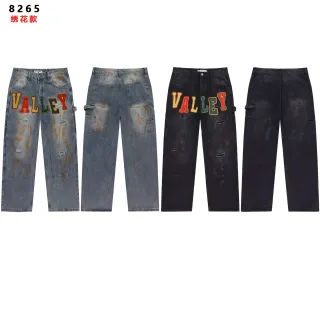 Distressed Cargo-Pocket Embroidered Logo Wide-Leg Jeans