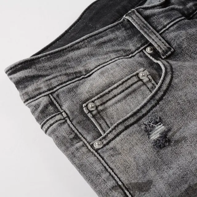 jeans slim-fit cinza lavado com estampa graffiti e design distressed 2