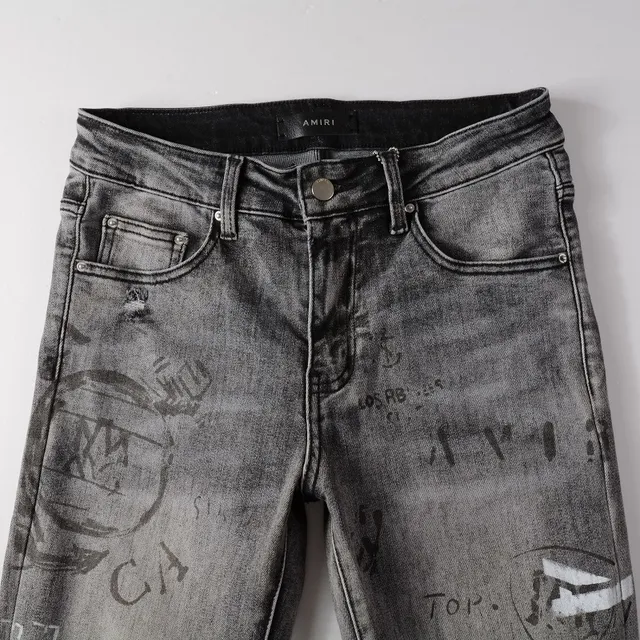 jeans slim-fit cinza lavado com estampa graffiti e design distressed 5