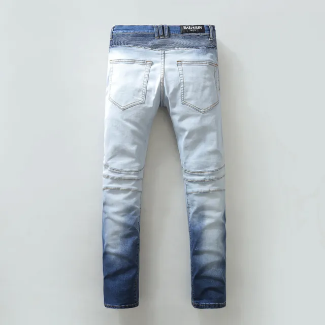 Distressed Ombre Wash Zip-Pocket Moto Panel Jeans 8
