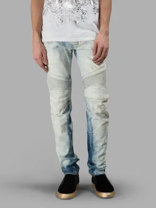 Distressed Ombre Wash Zip-Pocket Moto Panel Jeans 11