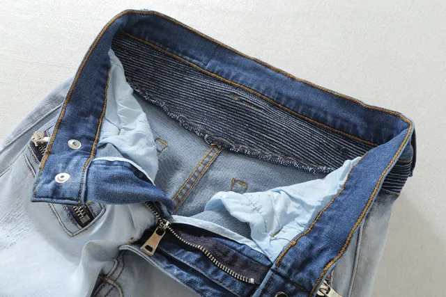 Distressed Ombre Wash Zip-Pocket Moto Panel Jeans 23