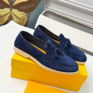 DOUCAI'S Navy Beige Suede Tassel Detail Loafer