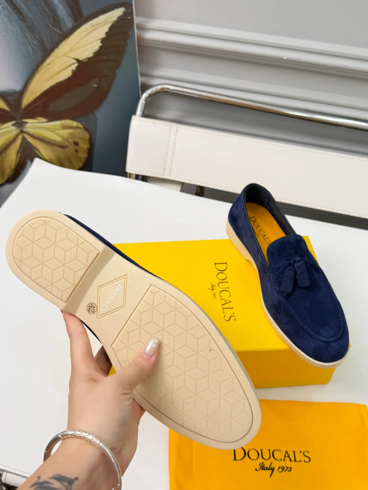 DOUCAI'S Navy Beige Suede Tassel Detail Loafer 2